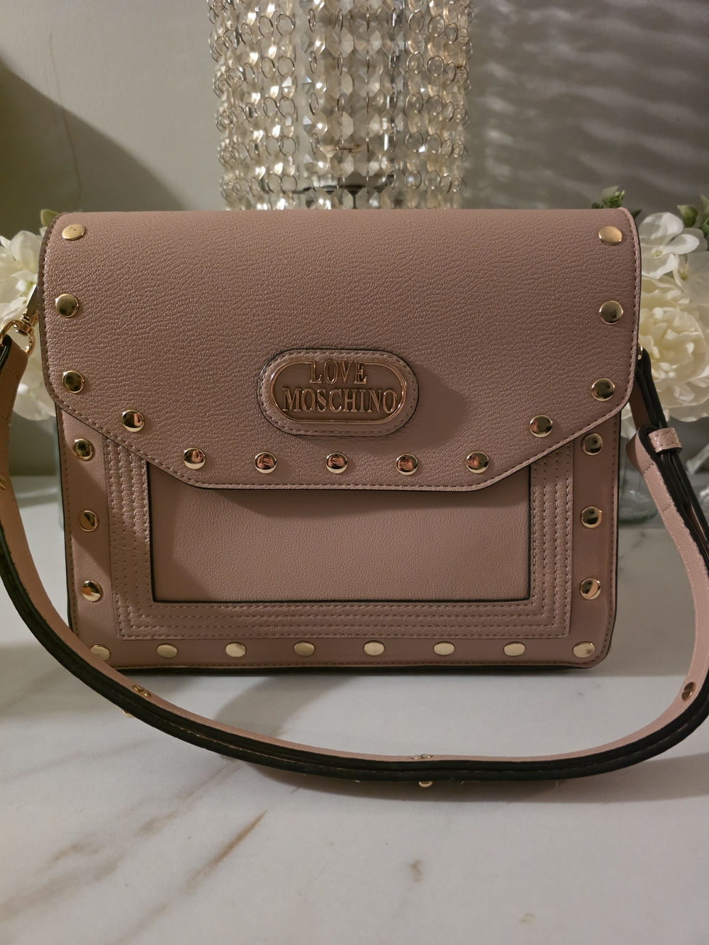 Love Moschino Blush Pink Studded Crossbody Bag